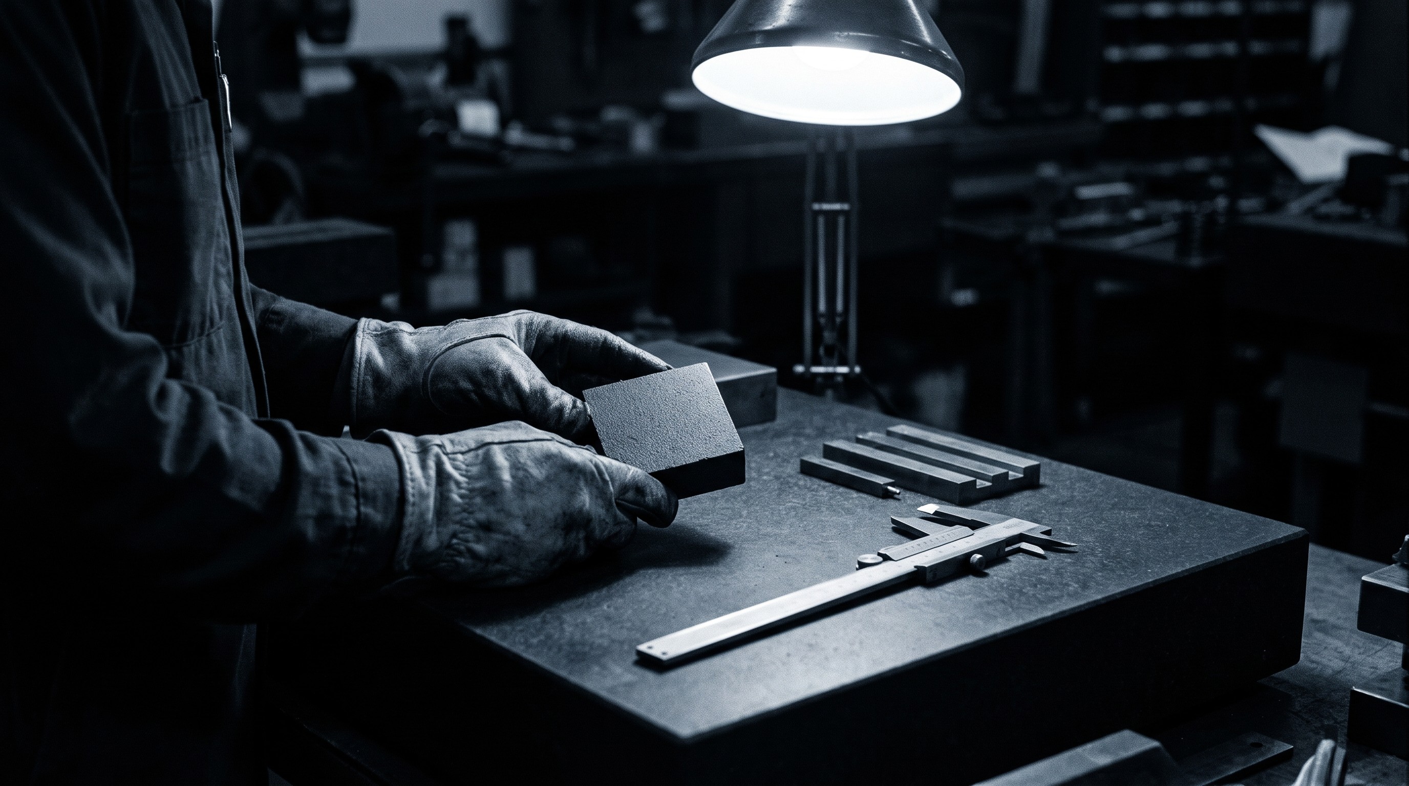 Sintered block on the surface plate — dimensional check